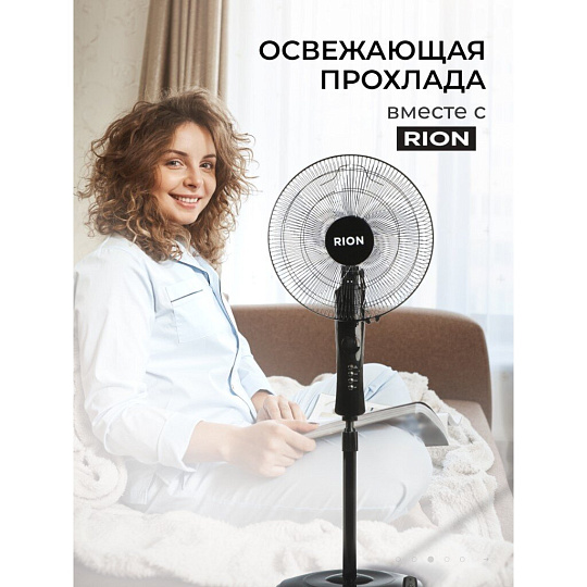 Вентилятор напольный, Rion, 45 Вт, 3 скорости, индикатор скорости, таймер, с ПДУ, черный, FS40-A (37R)