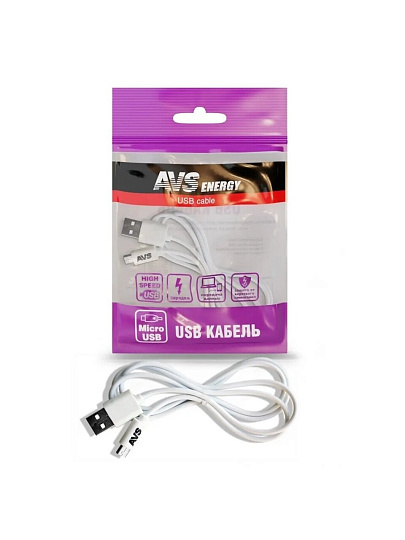 Кабель micro USB, AVS, MR-311, 1 м, белый, A78044S
