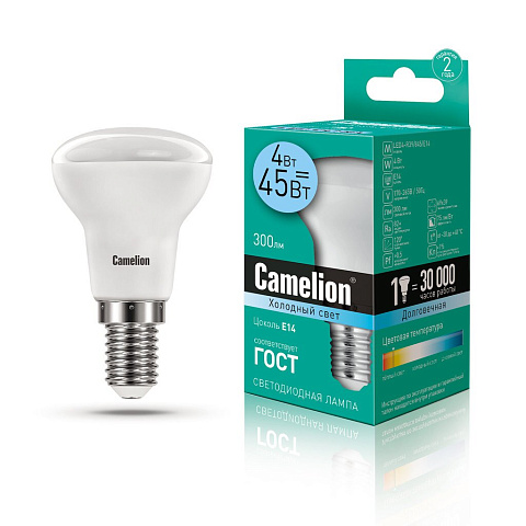 Лампа светодиодная 4Вт 220В 4500К Camelion LED4-R39/845/E14