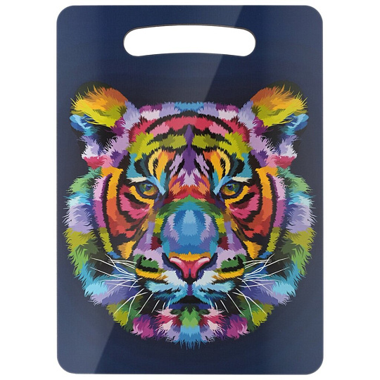 Доска разделочная дерево, 29х21х0.6 см, с ручкой, мультиколор, квадратная, Marmiton, Цветной тигр, 17372