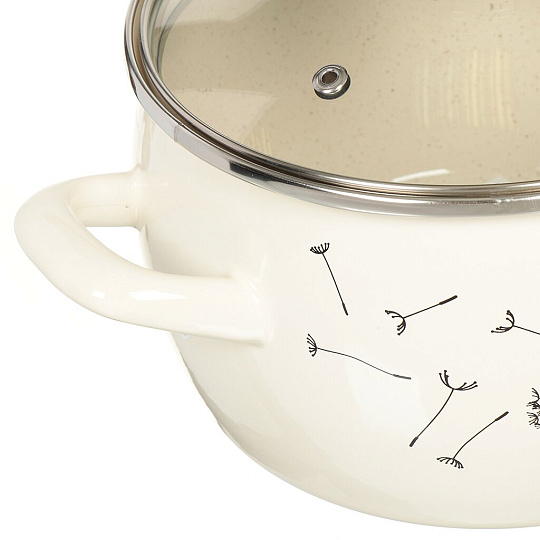 Кастрюля эмалированная сталь, 2.4 л, крышка стекло, Metrot, Одуванчик, 340939/357555, индукция