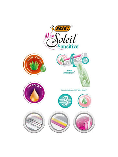 Станок для бритья Bic, Miss Soleil Color, для женщин, 4 шт, одноразовые, 931539