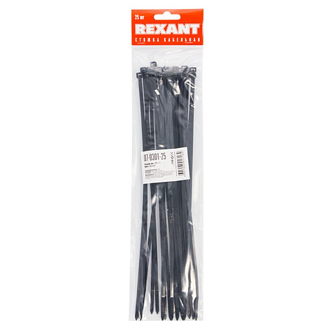 Хомут стяж кабельн, 4.8х300 мм, нейлон, 25 шт, чер, Rexant, 07-0301-25