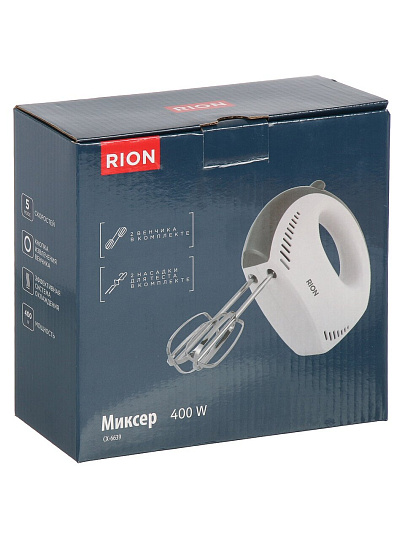 Миксер ручной, Rion, CX-6639, 400 Вт, 5 скоростей, белый