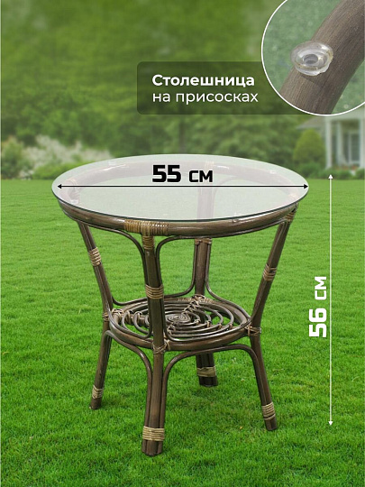 Мебель садовая Green Days, Мальдивы, стол, 55х55х56 см, 2 кресла, 1 диван, подушка бежевая, 100 кг, 114х66х70 см, AI-1808002