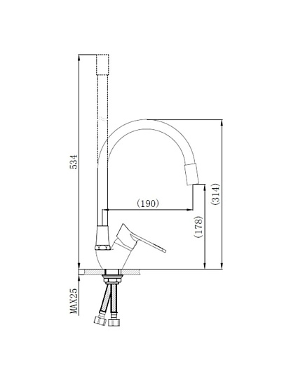 Смеситель для кухни, РМС, гибкий излив, с картриджем, SL137BL-016F