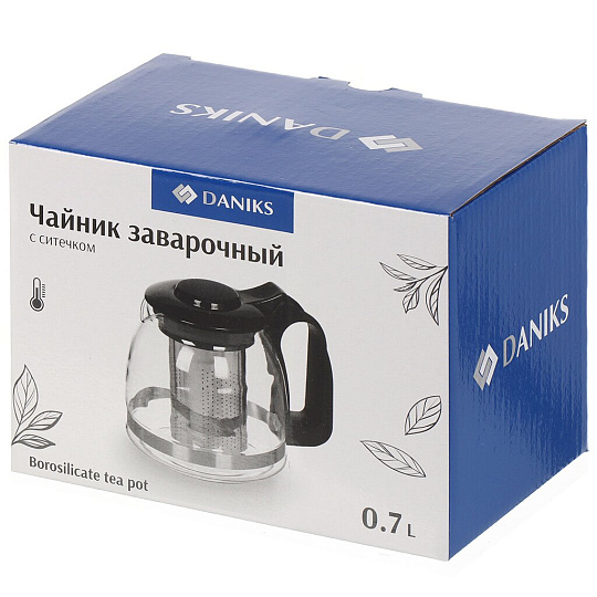 Чайник заварочный стекло, 0.7 л, с ситечком, Daniks, Y3-1393, черный