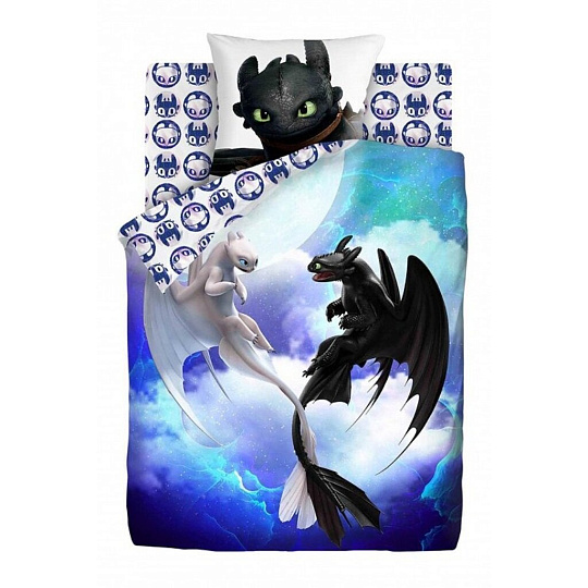 Постельное белье детское 1.5-сп, пр150х214, н70х70, п143х215, поплин, Как приручить дракона Neon, Се