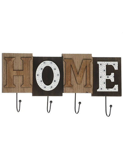 Ключница Home, 38х12.5 см, МДФ, 4 крючка, на декоративном панно, A200147