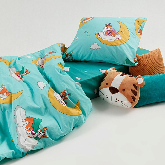 Постельное белье детское 1.5-спальное, простыня 150х215 см, 1 наволочка 50х70 см, пододеяльник 145х215 см, WMW, перкаль, Лучший друг 70704-1+70705-1