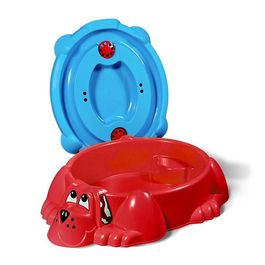 Песочница пластик, 116.5х65.5х26 см, съемная крышка, красный, голубая, PalPlay, Собачка, П-374