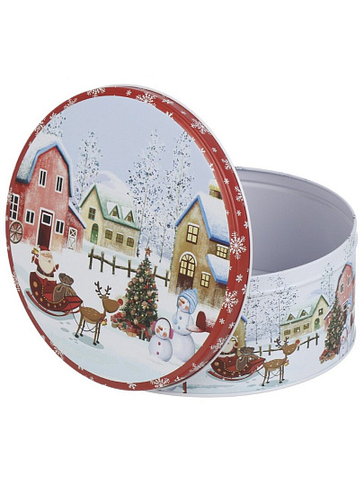 Коробка подарочная жесть, 20х9 см, круглая, Зимние радости, Y4-8568