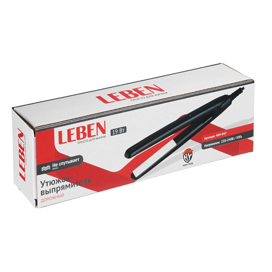Выпрямитель Leben, 489047, для укладки волос, 19 Вт, керамическое покрытие, дорожный, 489047