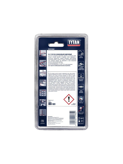 Герметик силиконовый, санитарный, Tytan, 00621/17649, 85 мл, блистер, бесцветный