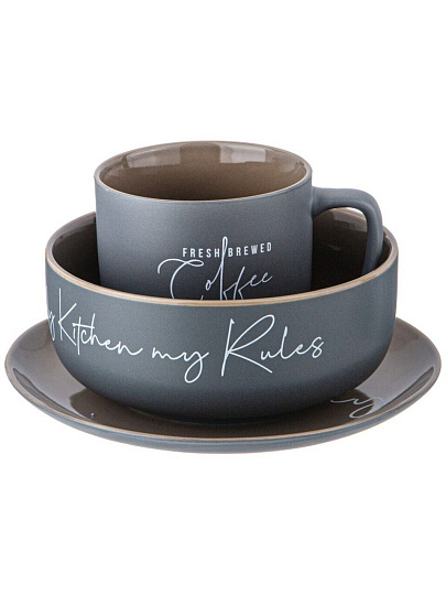 Сервиз столовый фарфор, 3 предмета, на 1 персону, Lefard, Coffeemania, 756-463, серый