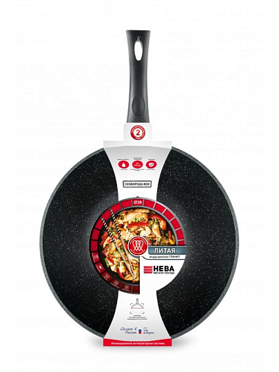 Сковорода-вок литой алюминий, 28 см, антипригарное покрытие, Нева Металл Посуда, Гранит, индукция, L3128Wi