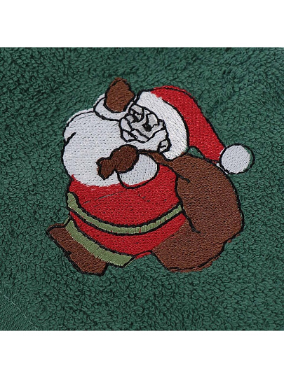 Полотенце кухонное махровое, 40х60 см, 400 г/м2, 100% хлопок, Silvano, Вышивка Дед Мороз, зеленое, Китай, D19-6