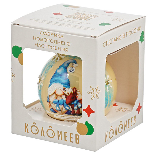 Елочный шар Лошадка с гномиком, 8 см, стекло, КУ-80-254001