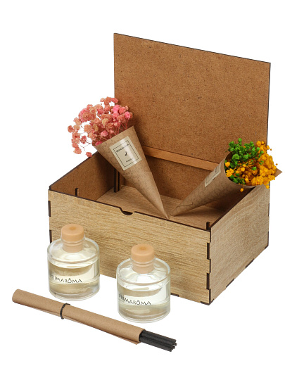 Аромадиффузор Primaroma, 50 мл, 656 г, Flore Весенний сад, Апельсин, Ананас, Зелень, 2 в 1, деревянный футляр, AR9IF222