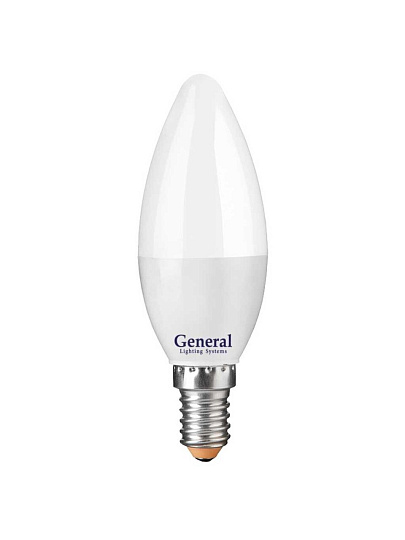 Лампа светодиодная E14, 15 Вт, 230 В, свеча, 6500 К, холодный белый свет, General Lighting Systems, GLDEN-CF, CF, 661097