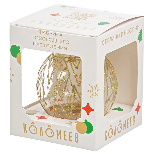 Елочный шар Золотое плетение, 8.5 см, стекло, КУ-80-244145