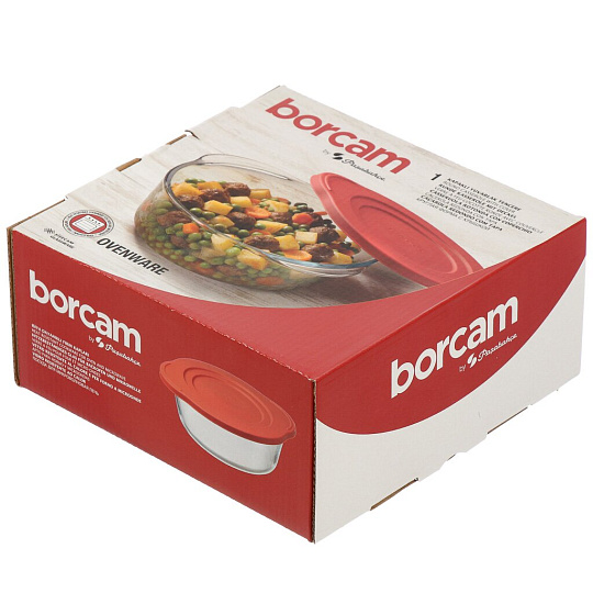 Форма для запекания стекло, 1.5 л, круглая, с крышкой, Borcam, 59123K