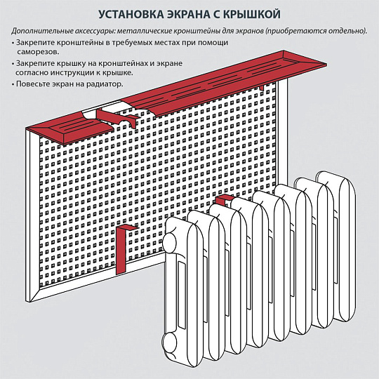 Крышка для экрана радиатора, МДФ, 900х170 мм, белая, Стильный Дом, v545837