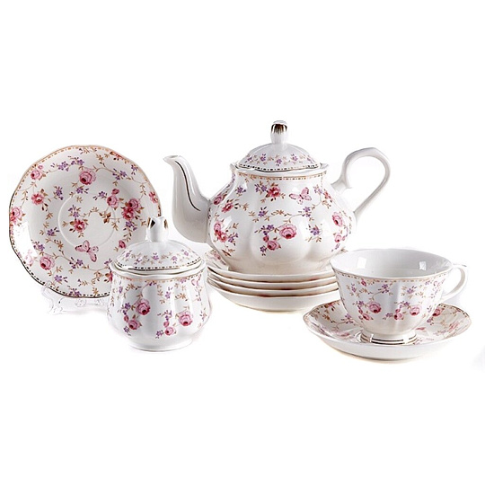 Набор чайный фарфор, 14 предметов, на 6 персон, 240 мл, чайник 1000 мл, Beatrix, Арабель, МХ015P/14, подарочная упаковка