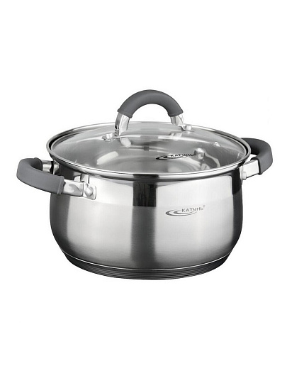 Кастрюля нержавеющая сталь, 6.2 л, крышка стекло, Катунь, Ирида, КТ08-D-24, индукция
