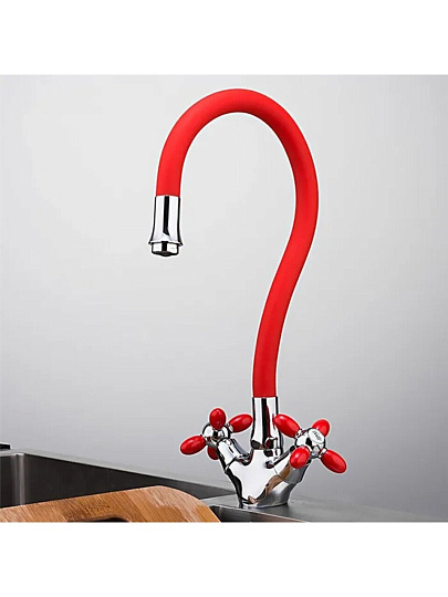 Смеситель для кухни, Frud, гибкий излив, с кран-буксой, красный, R44127-10