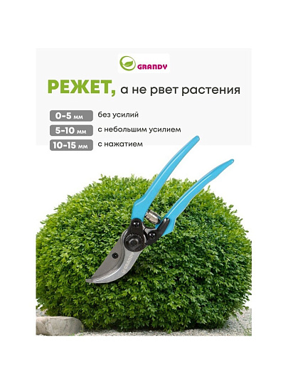 Секатор 200 мм, прямого реза, Grandy, рукоятка резина