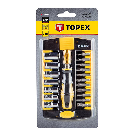 Отвертки и насадки, набор 30 шт., TOPEX, 39D892
