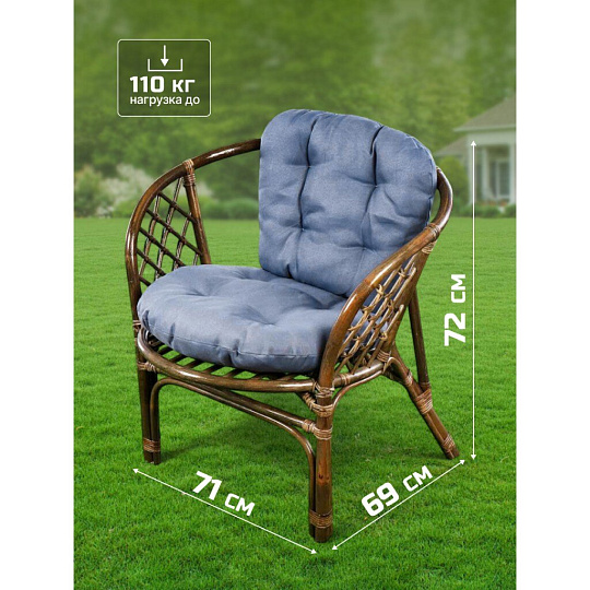 Мебель садовая Green Days, Мальдивы мини, кофейная, стол, 55х55х56 см, 2 стула, подушка серо-голубая, 110 кг, IND13WG