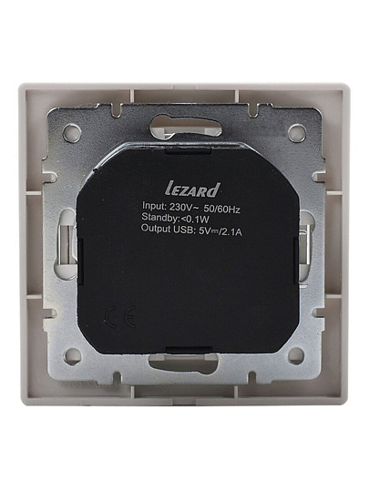 Розетка скрытой установки, 1 гнездо, без заземления, белая, + USB, Lezard, Mira, 701-0202-181