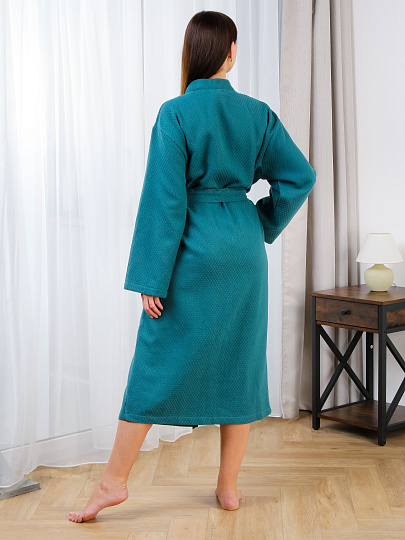 Халат унисекс, вафельный, 100% хлопок, изумруд, М, 48-50, Silvano