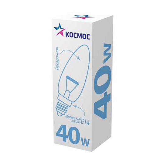 Лампа накаливания E14, 40 Вт, свеча, прозрачная, Космос, LKsmSCnCL40E14v2