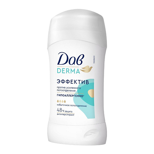 Дезодорант Дав, Derma, BOX P2, женский, эффектив, гипоаллергенный, стик, 40 мл