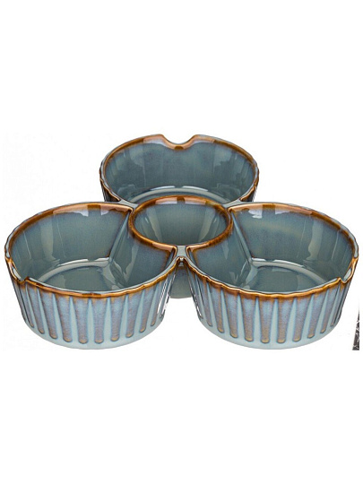 Менажница фарфор, 22х5 см, 4 секции, Bronco, Soul Kitchen, синяя, 189-393