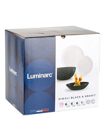 Сервиз столовый стекло, 19 предметов, на 6 персон, Luminarc, Diwali Black and Granit, P4358