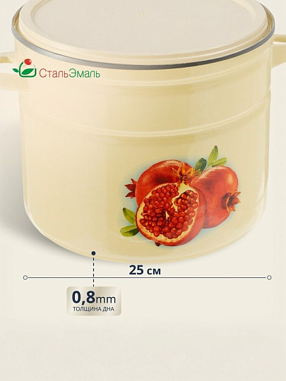 Кастрюля эмалированная сталь, 9 л, крышка сталь, СтальЭмаль, 1с200с, в ассортименте, индукция