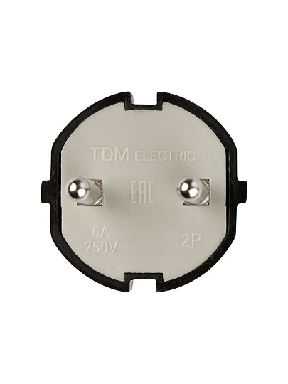 Вилка без заземления, 6 А, 250 В, черная, TDM Electric, Народная, SQ1806-0402