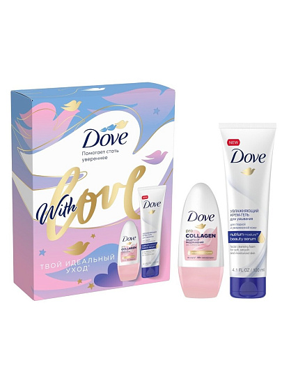 Набор подарочный для женщин, Dove, Позволь им сиять, гель для умывания + антиперспирант шариковый