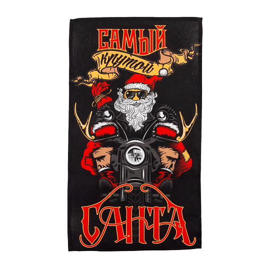 Полотенце кухонное вафельное, 35х60 см, 160 г/м2, 100% хлопок, Доляна, Крутой Санта, Россия, 5059214