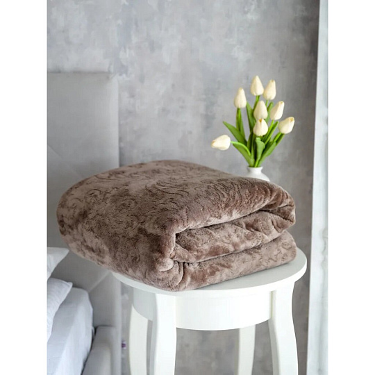 Покрывало евро, 250х225 см, микрофибра, мех, двухстороннее, Marianna, Элит, коричневое, М01-ПК-ЭЛМ-250-225