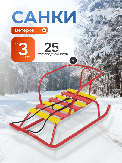 Санки Ветерок, В1/АЛ2, металлическая спинка, алые, Nika