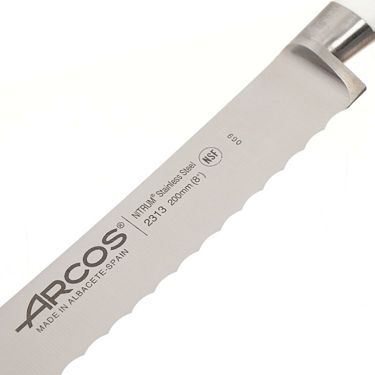 Нож кухонный Arcos, Riviera Blanca, для хлеба, кованая сталь, 20 см, рукоятка пластик, 231324W