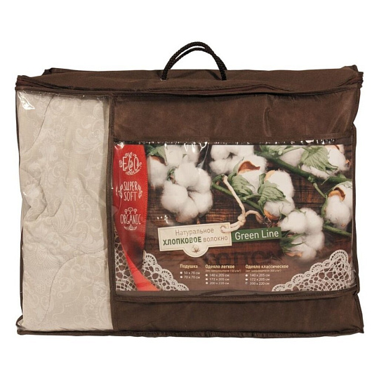 Одеяло 2-спальное, 172х205 см, волокно хлопковое, 300 г/м2, всесезонное, чехол 100% хлопок, кант, Green Line, бежевое