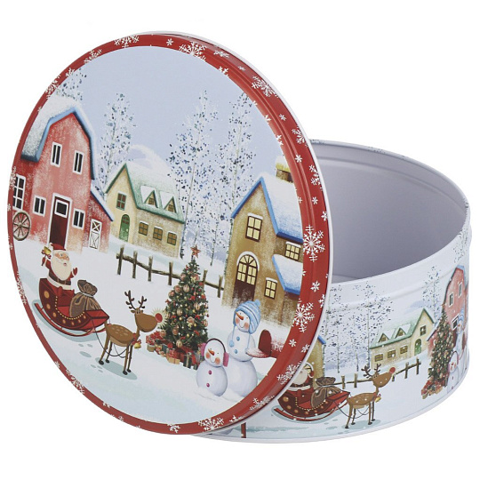 Коробка подарочная жесть, 20х9 см, круглая, Зимние радости, Y4-8568