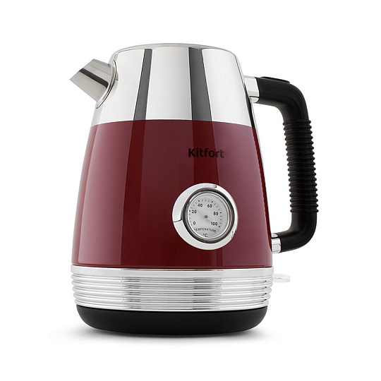 Чайник электрический Kitfort, КТ-633-2, красный, 1.7 л, 2150 Вт, скрытый нагревательный элемент, нержавеющая сталь