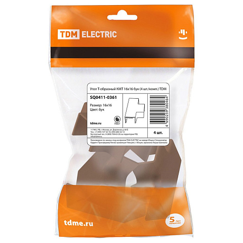 Угол Т-образный пластик, 16х16 мм, 4 шт, бук, TDM Electric, КМТ, SQ0411-0361